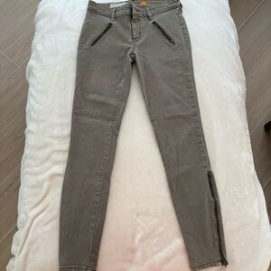 Anthropologie Pilot Gray Green Skinny Jeans with Moto Zipper Details